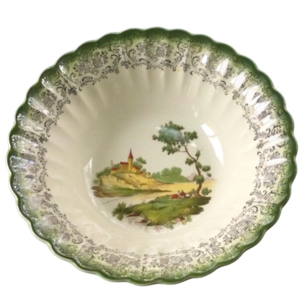 Beautiful vintage American Limoges bowl, Platinum French Chateau, warranted PLAD